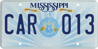 MS license plate CAR013