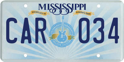 MS license plate CAR034
