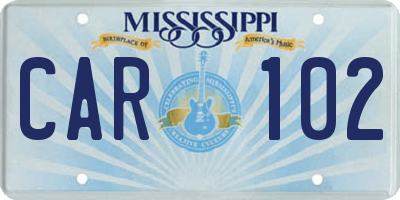 MS license plate CAR102
