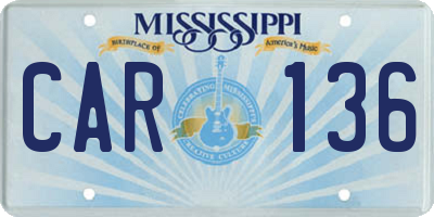 MS license plate CAR136