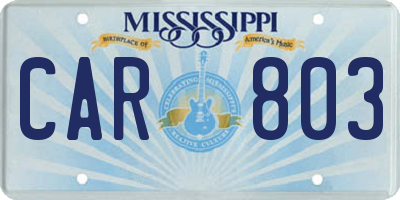 MS license plate CAR803