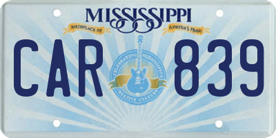 MS license plate CAR839