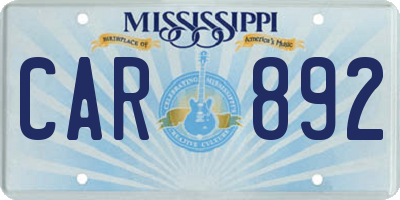MS license plate CAR892