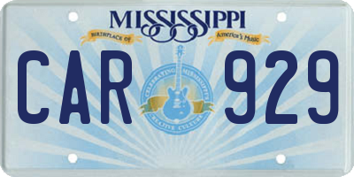 MS license plate CAR929