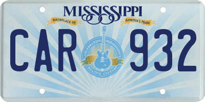 MS license plate CAR932