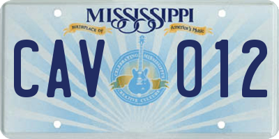 MS license plate CAV012