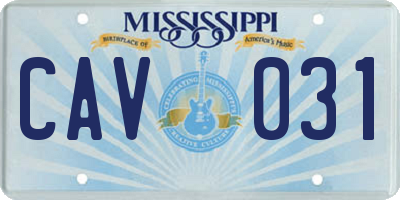 MS license plate CAV031
