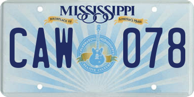 MS license plate CAW078