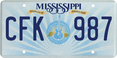 MS license plate CFK987