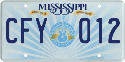 MS license plate CFY012