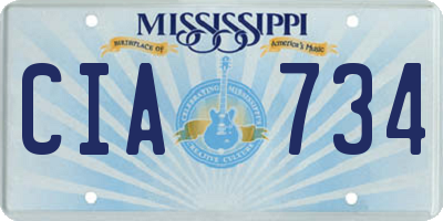 MS license plate CIA734