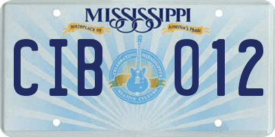 MS license plate CIB012