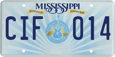 MS license plate CIF014