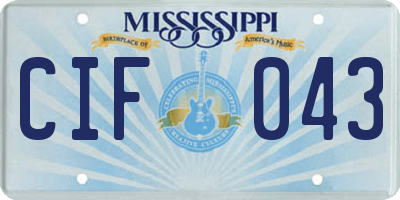 MS license plate CIF043