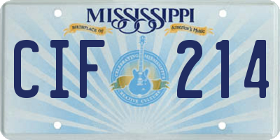 MS license plate CIF214