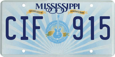 MS license plate CIF915