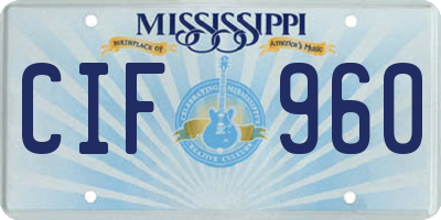 MS license plate CIF960