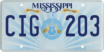 MS license plate CIG203