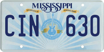MS license plate CIN630