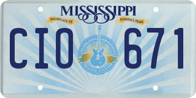 MS license plate CIO671