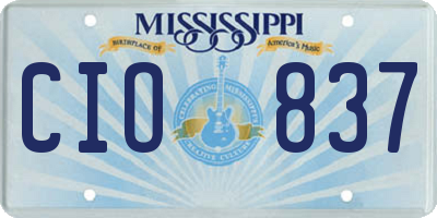 MS license plate CIO837