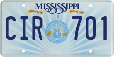 MS license plate CIR701