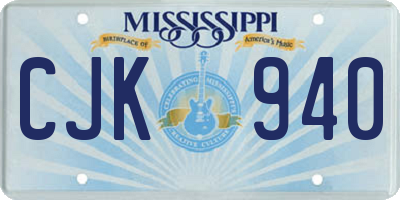 MS license plate CJK940