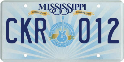 MS license plate CKR012