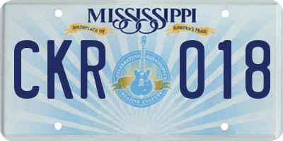 MS license plate CKR018
