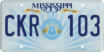 MS license plate CKR103