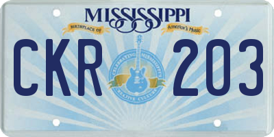 MS license plate CKR203