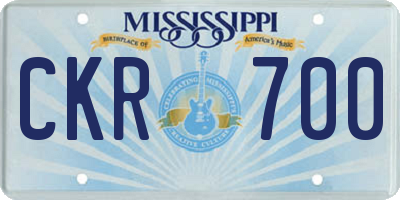 MS license plate CKR700