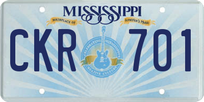 MS license plate CKR701