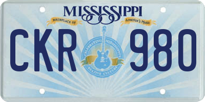MS license plate CKR980