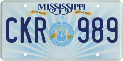 MS license plate CKR989