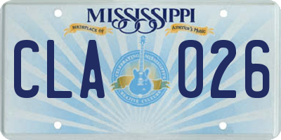 MS license plate CLA026