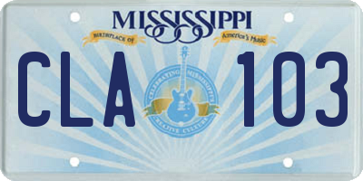 MS license plate CLA103