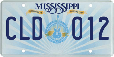 MS license plate CLD012