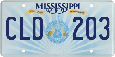 MS license plate CLD203