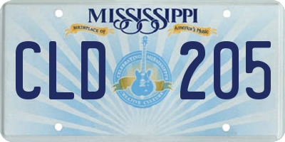 MS license plate CLD205