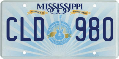 MS license plate CLD980