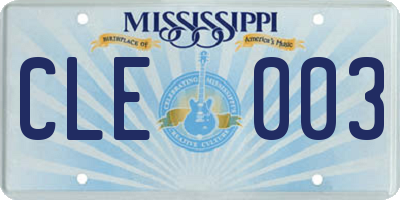 MS license plate CLE003