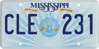 MS license plate CLE231