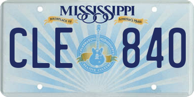 MS license plate CLE840