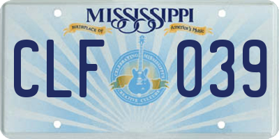 MS license plate CLF039