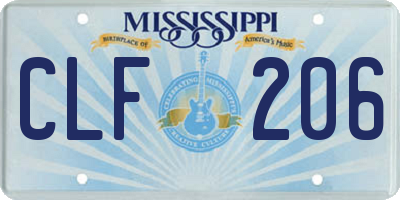 MS license plate CLF206