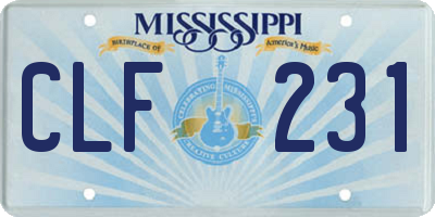 MS license plate CLF231