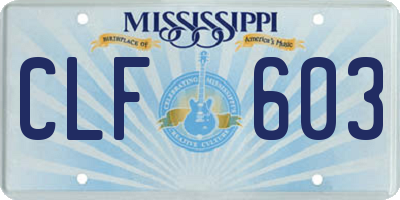 MS license plate CLF603