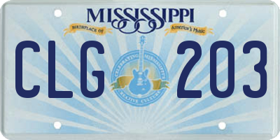 MS license plate CLG203