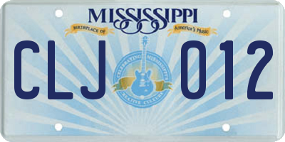 MS license plate CLJ012